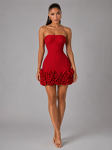 Floral Applique Strapless Corset Mini Dress Cocktail Women