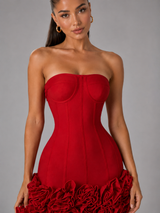 Floral Applique Strapless Corset Mini Dress Cocktail Women