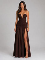 Strapless Ruched Maxi Dress Wedding Guest
