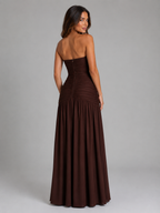 Strapless Ruched Maxi Dress Wedding Guest