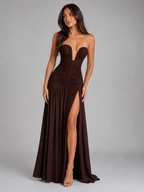 Strapless Ruched Maxi Dress Wedding Guest