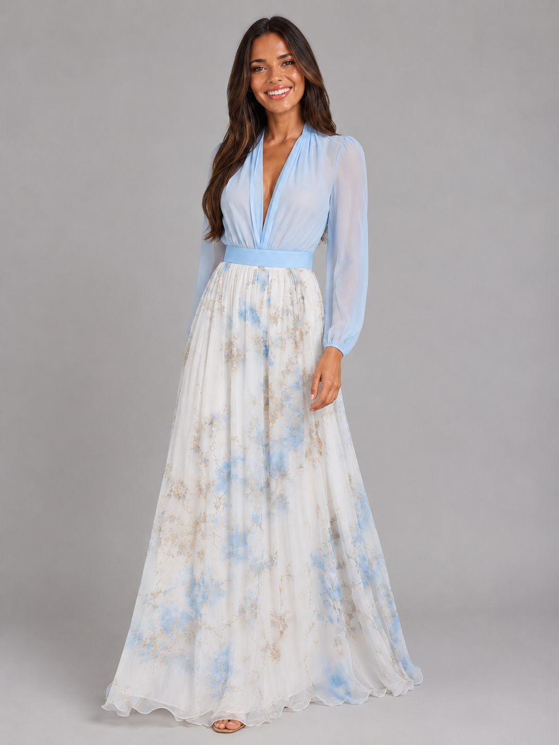 Robe maxi en chiffon florale pour femme en été