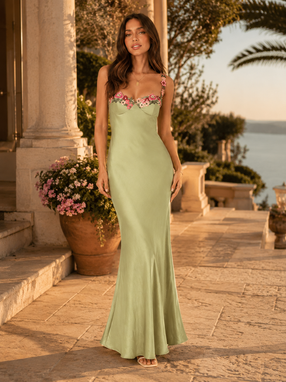 Robe maxi ajustée florale pour invité de mariage