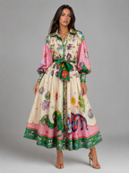 Printed Belted Maxi Shirt Dress Summer Women