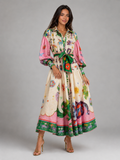 Printed Belted Maxi Shirt Dress Summer Women