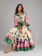 Printed Belted Maxi Shirt Dress Summer Women