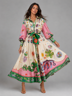 Printed Belted Maxi Shirt Dress Summer Women