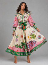 Printed Belted Maxi Shirt Dress Summer Women