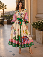 Printed Belted Maxi Shirt Dress Summer Women