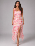Robe maxi fendue à volants pour invité de mariage