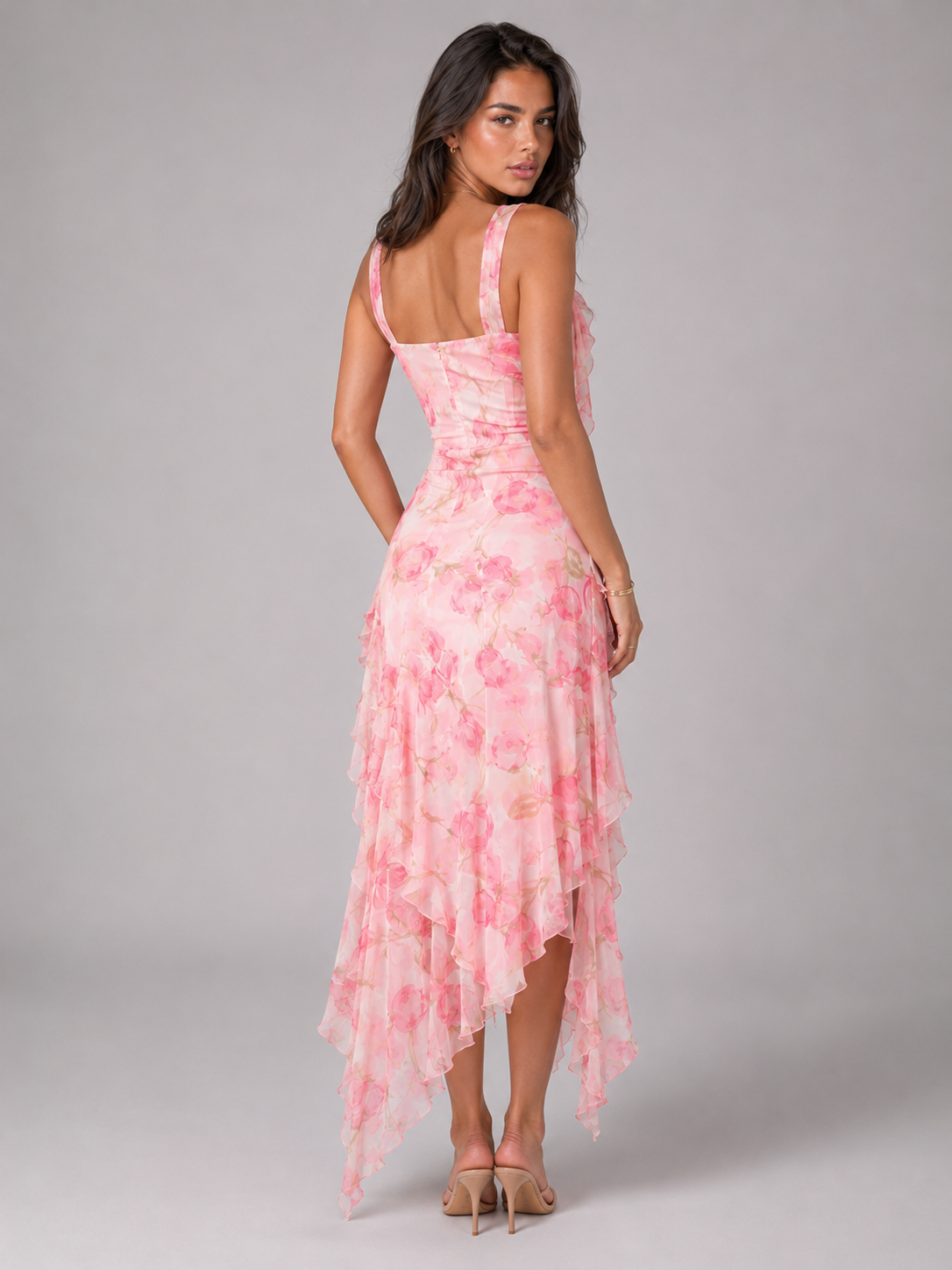 Robe maxi fendue à volants pour invité de mariage