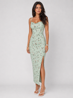 Floral Cowl Neck Midi Dress Summer Women