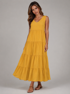 Robe maxi à volants et col en V pour femme été