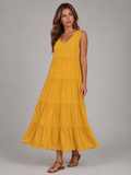 Robe maxi à volants et col en V pour femme été