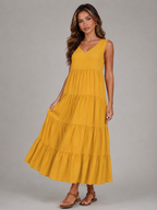 Robe maxi à volants et col en V pour femme été