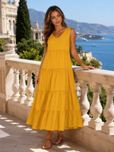 Vestido maxi con volantes y escote en V para mujer verano