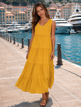 Vestido maxi con volantes y escote en V para mujer verano