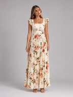 Vestido maxi floral plisado con mangas de volantes para invitada de boda