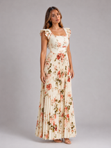 Vestido maxi floral plisado con mangas de volantes para invitada de boda