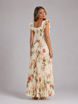 Vestido maxi floral plisado con mangas de volantes para invitada de boda