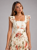 Vestido maxi floral plisado con mangas de volantes para invitada de boda