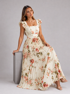 Vestido maxi floral plisado con mangas de volantes para invitada de boda