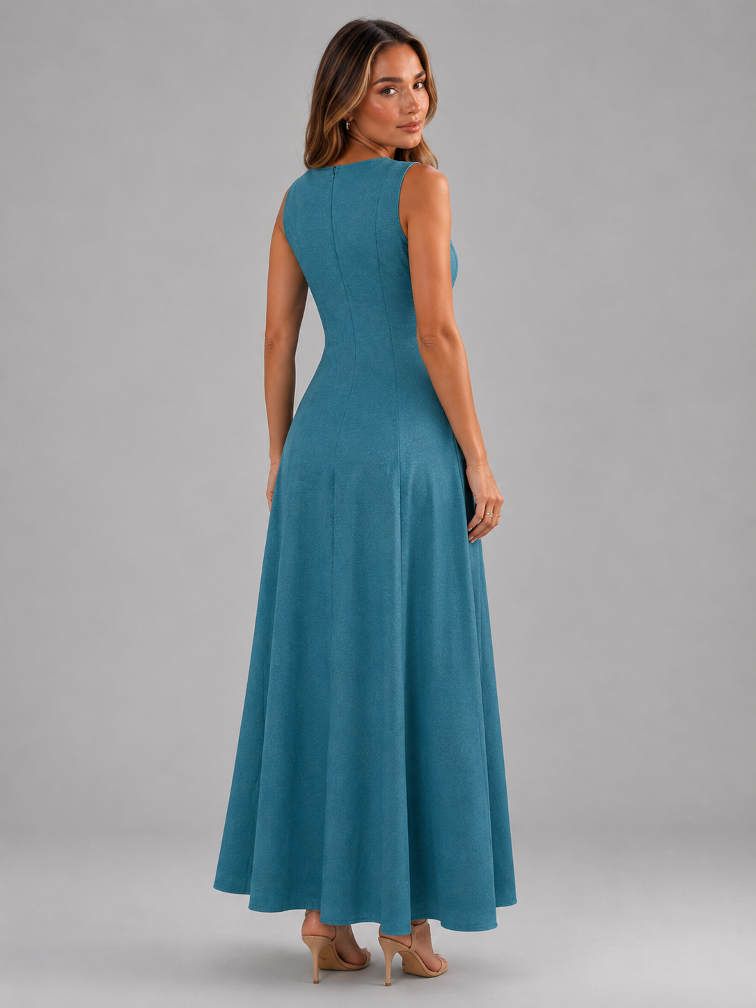 Vestido maxi sin mangas fruncido en línea A para mujer verano