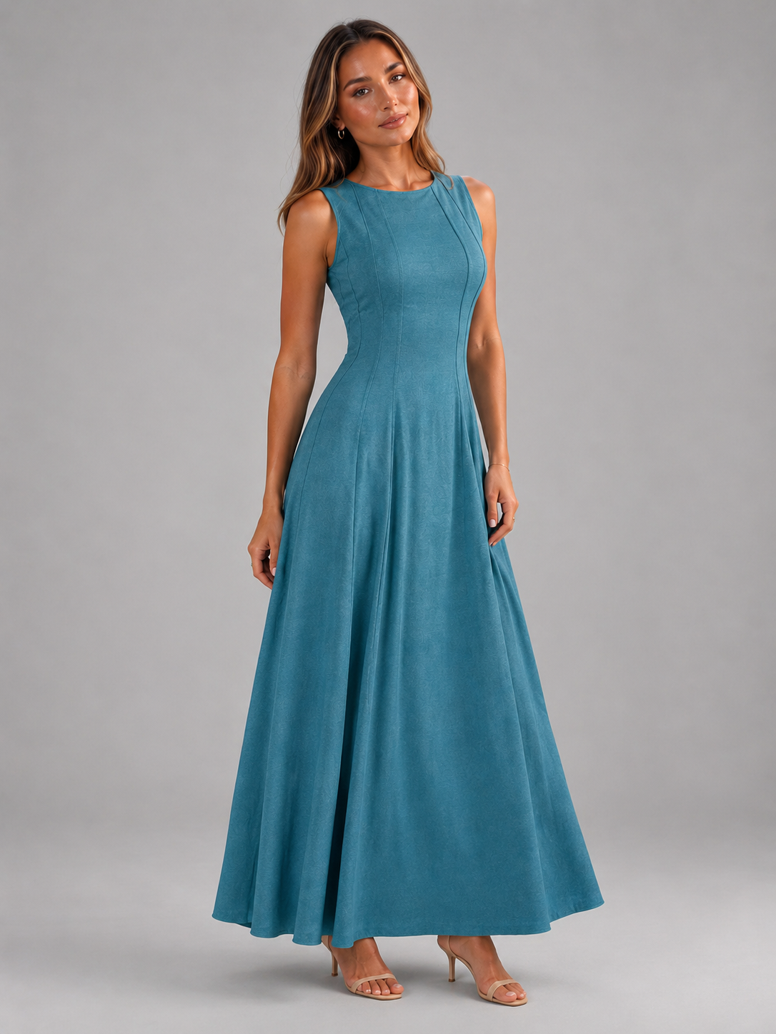 Ruched Sleeveless A Line Maxi Dress – Summer