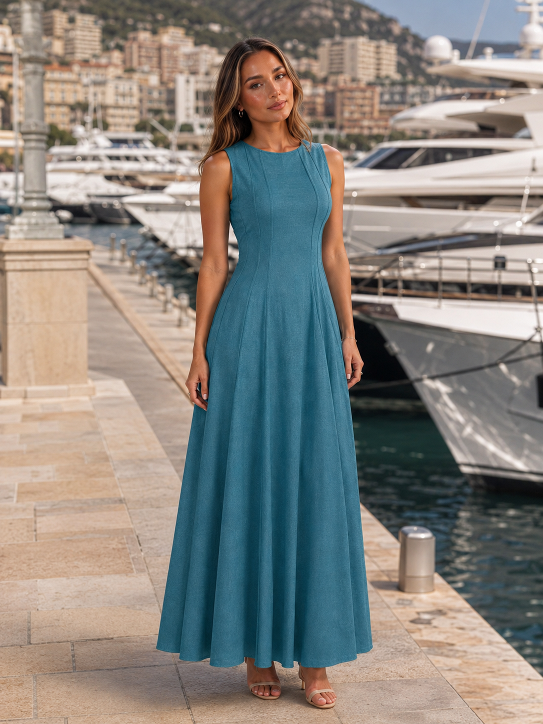 Ruched Sleeveless A Line Maxi Dress Summer Women