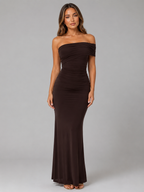 One Shoulder Ruched Maxi Dress Evening Women