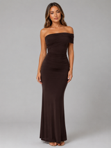 Vestido maxi de un solo hombro con fruncido para mujer de noche
