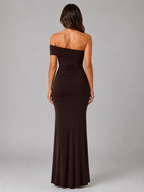 One Shoulder Ruched Maxi Dress Evening Women