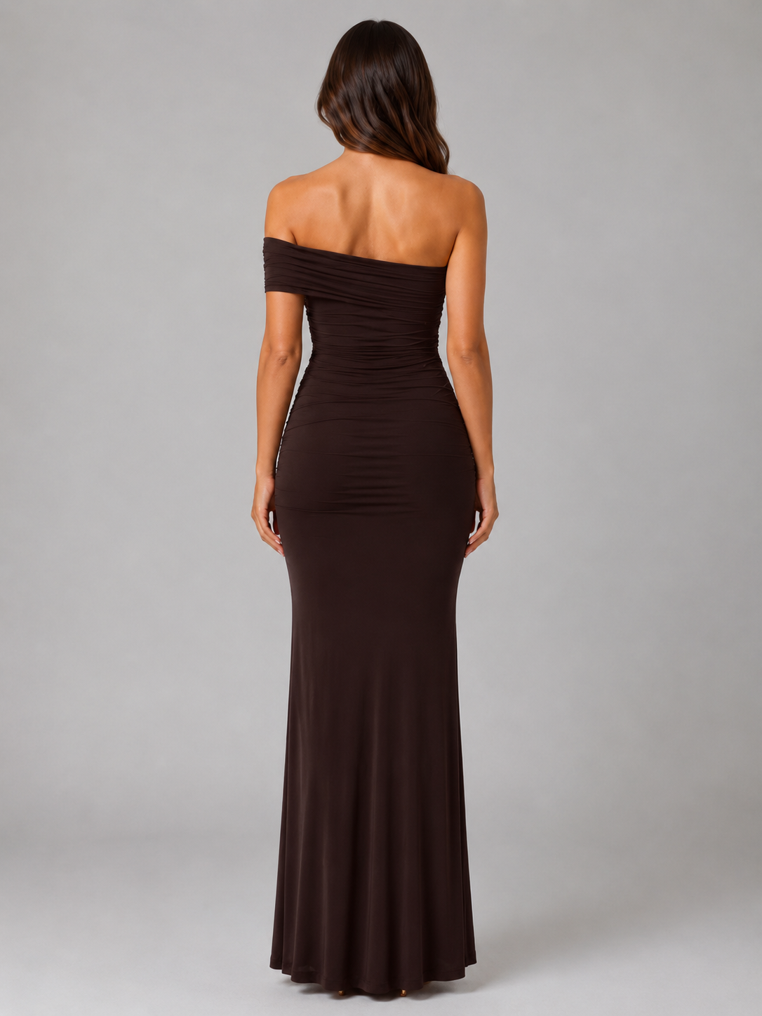 Robe maxi à une épaule froncée pour femme soirée
