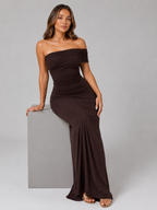 One Shoulder Ruched Maxi Dress Evening Women