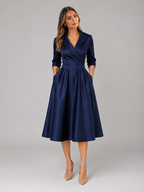 Satin Feel Wrap Midi Dress Wedding Guest