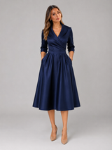 Robe midi portefeuille effet satin pour invitée de mariage