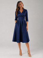 Satin Feel Wrap Midi Dress Wedding Guest