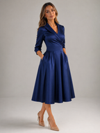 Satin Feel Wrap Midi Dress Wedding Guest