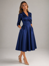 Robe midi portefeuille effet satin pour invitée de mariage