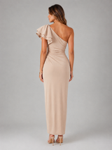 Vestido midi de un solo hombro con volantes para cóctel mujer