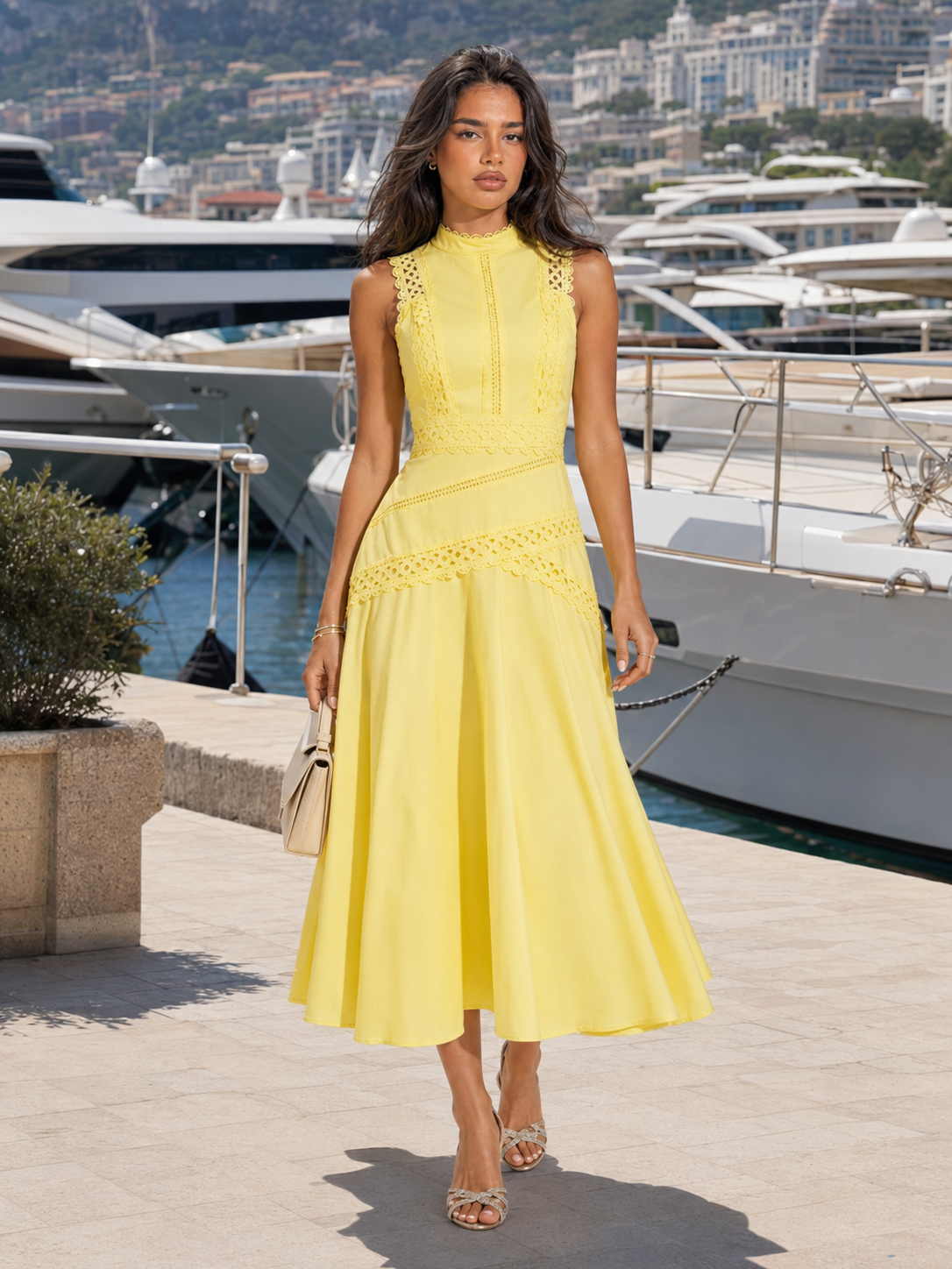 Vestido midi sin mangas de encaje para cóctel mujer