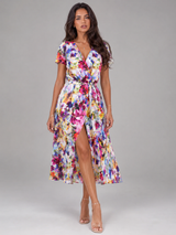 Robe midi portefeuille fleurie pour femme été