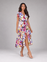 Robe midi portefeuille fleurie pour femme été