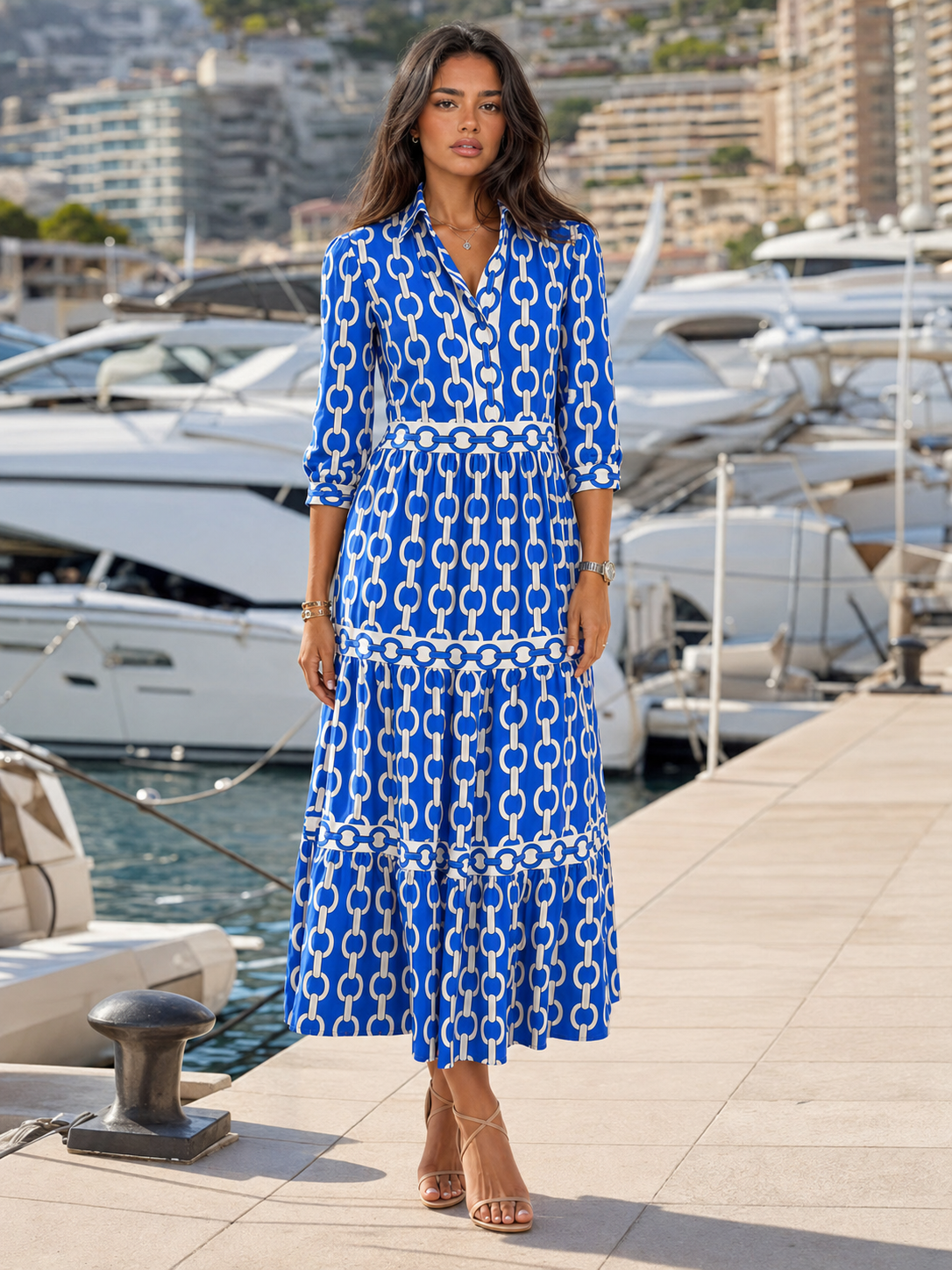 Robe midi imprimé chaîne pour femme été