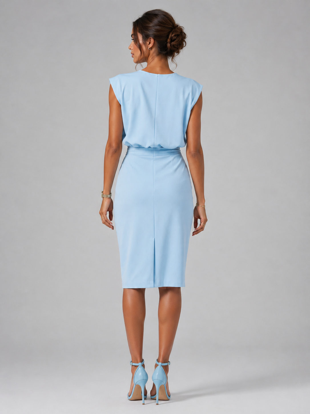 Robe midi à col clé et fronces pour cocktail femme