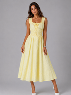 Vestido midi floral con textura y cintura fruncida para mujer verano
