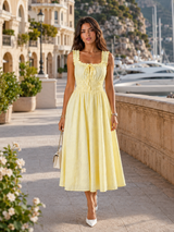 Robe midi fleurie texturée à taille froncée pour femme été