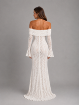 Vestido maxi con encaje y recortes off shoulder para invitada de boda