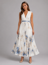 Vestido maxi plisado floral en línea A para invitada de boda