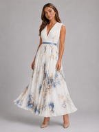 Robe maxi plissée en ligne A fleurie pour invitée de mariage